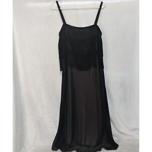 Believe Black Fringe Midi Dress Pink Lining Vintage Style Size 12 Flapper